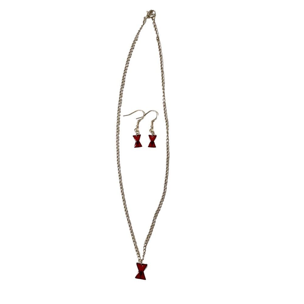 Etsy Disney Marvel Black Widow Necklace Earring Red Room Silver Jewelry Set